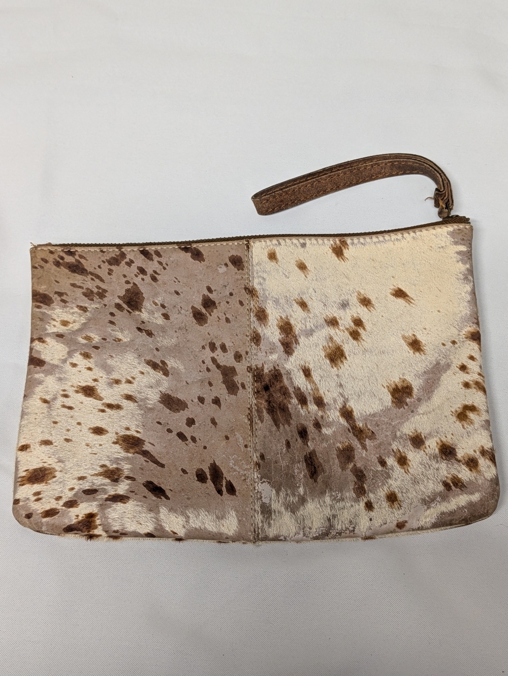 Luxurious Spotted Cowhide Wristlet Clutch - Brown & Cream